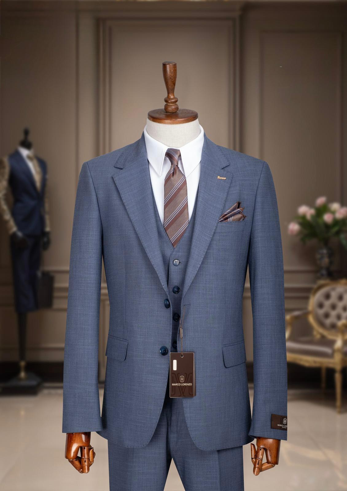 Men’s Suit 3PC Steel Blue