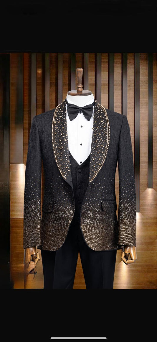 Luxury Tuxedo Gold Rhinestone